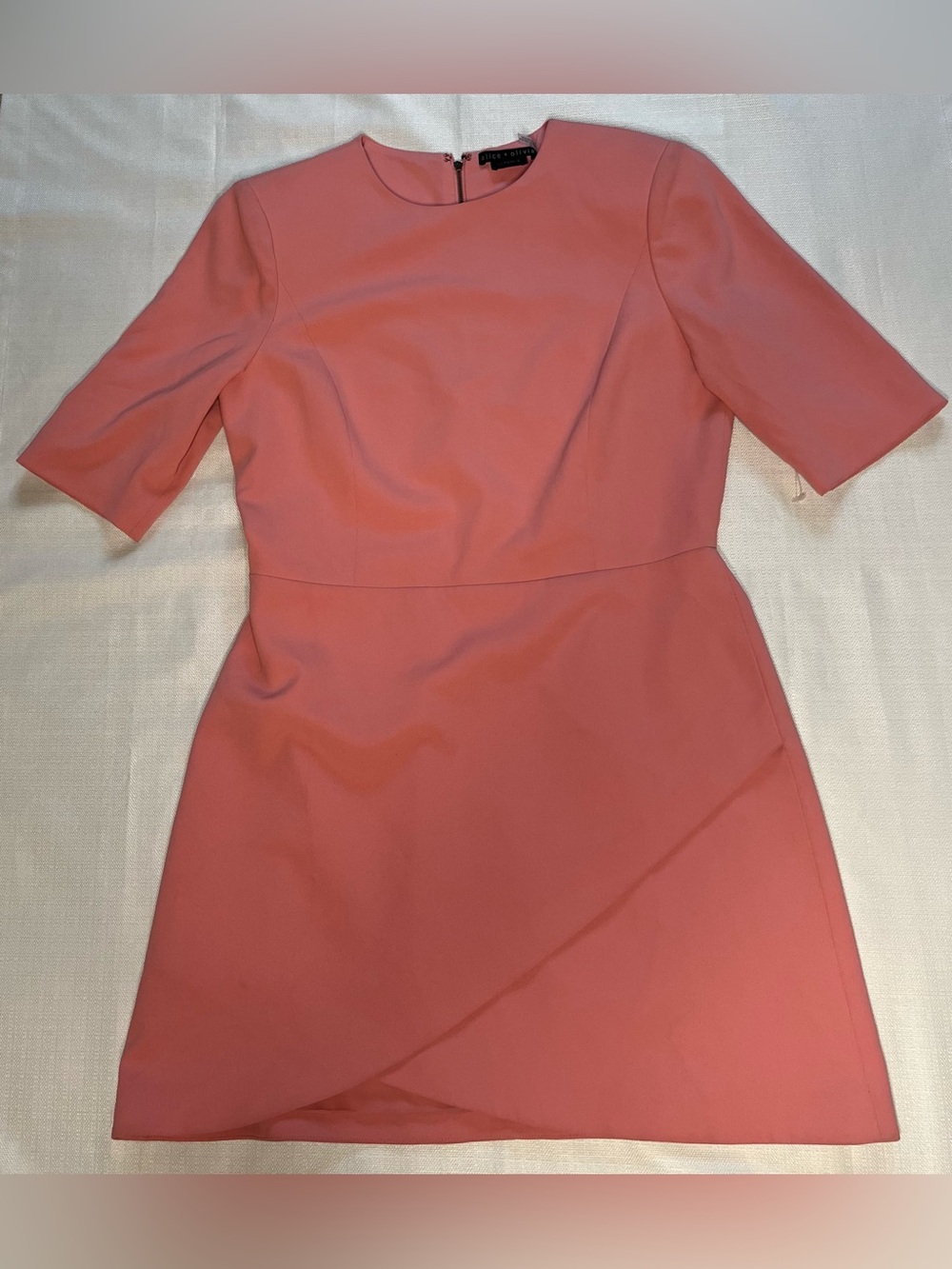 Alice + Olivia Dress Coral Pink A-Line Faux Skirt Cocktail Wedding Guest Office